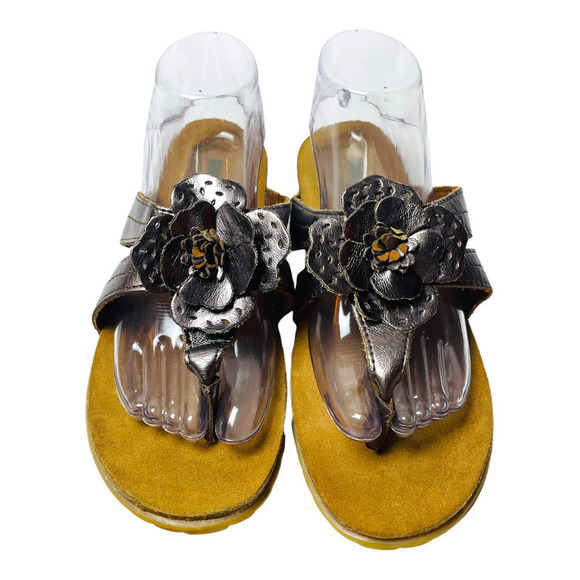Bionatura Platinum Leather Flower Thong Comfort Sandal Women’s Sz EU 41 | US 10 - Picture 5 of 10